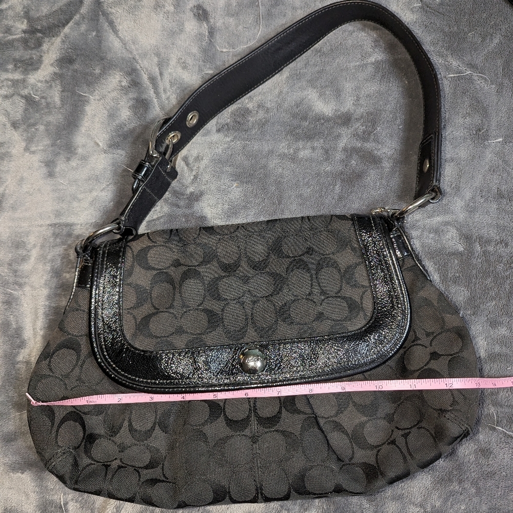 COACH SOHO PLEATED SIGNATURE Black CANVAS FLAP SHOULDER BAG